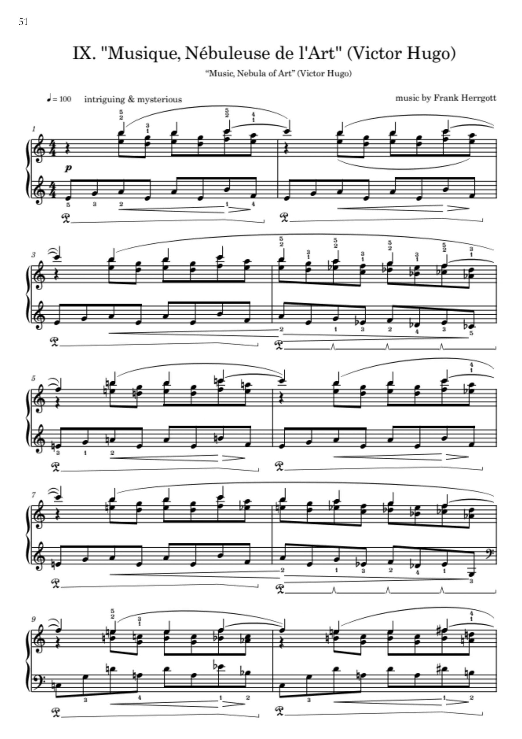 12 Preludes Op. 2 – Sample Page 51 Sample page 51 of 12 Preludes Op. 2 by Frank Herrgott – piano score excerpt