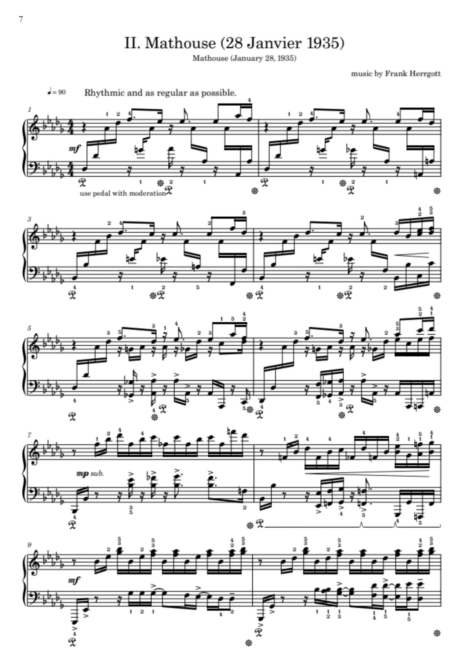 12 Preludes Op. 2 – Sample Page 7 Sample page 7 of 12 Preludes Op. 2 by Frank Herrgott – piano score excerpt